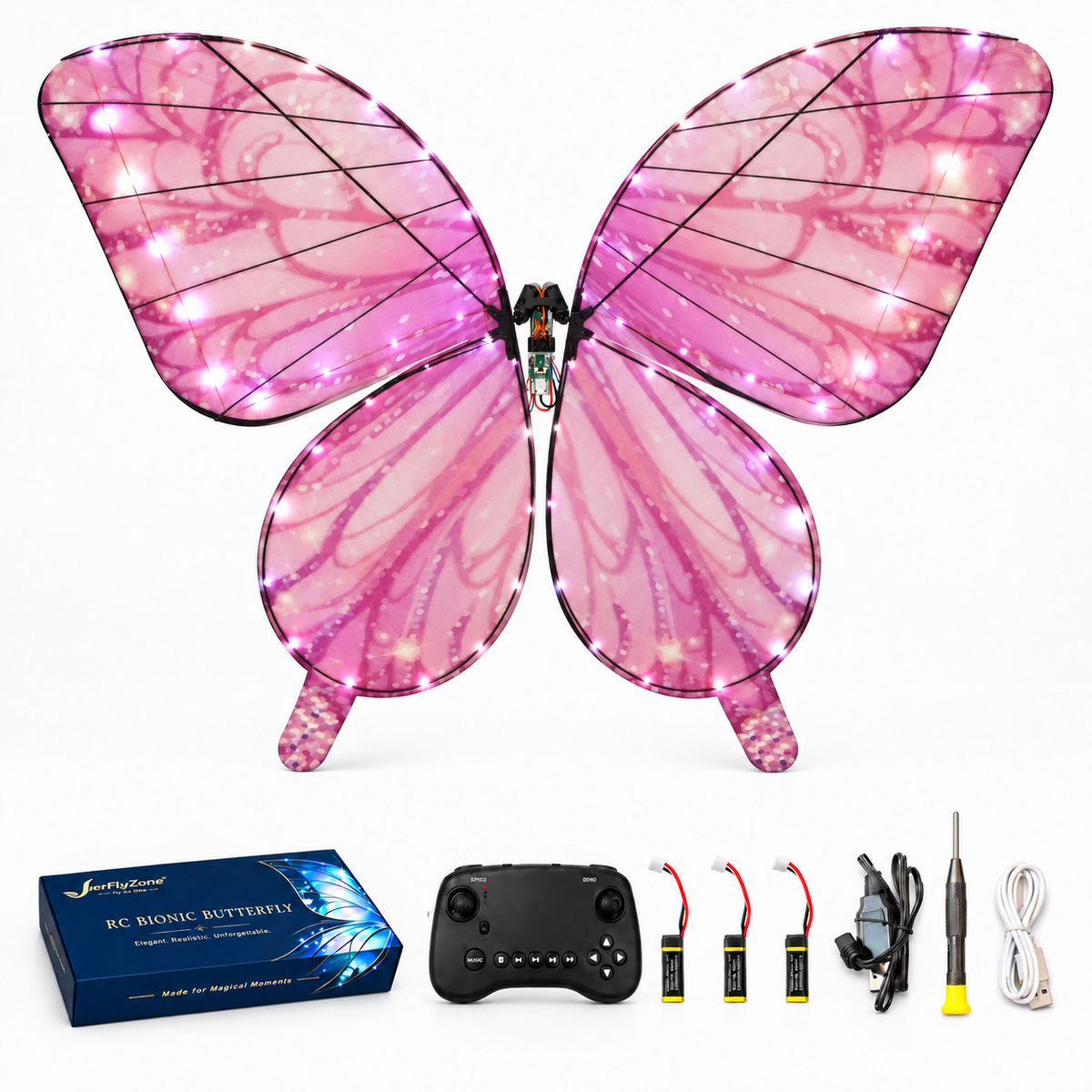 Pink RC Bionic Flapping-Wing Butterfly – Basic | LED Lights
