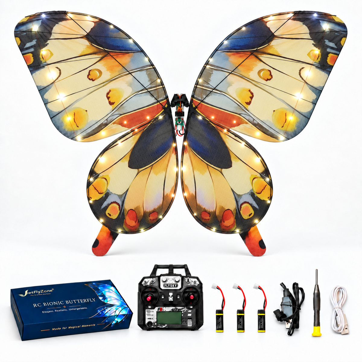 Yellow RC Bionic Flapping-Wing Butterfly – Plus | LED Lights & FlySky Transmitter