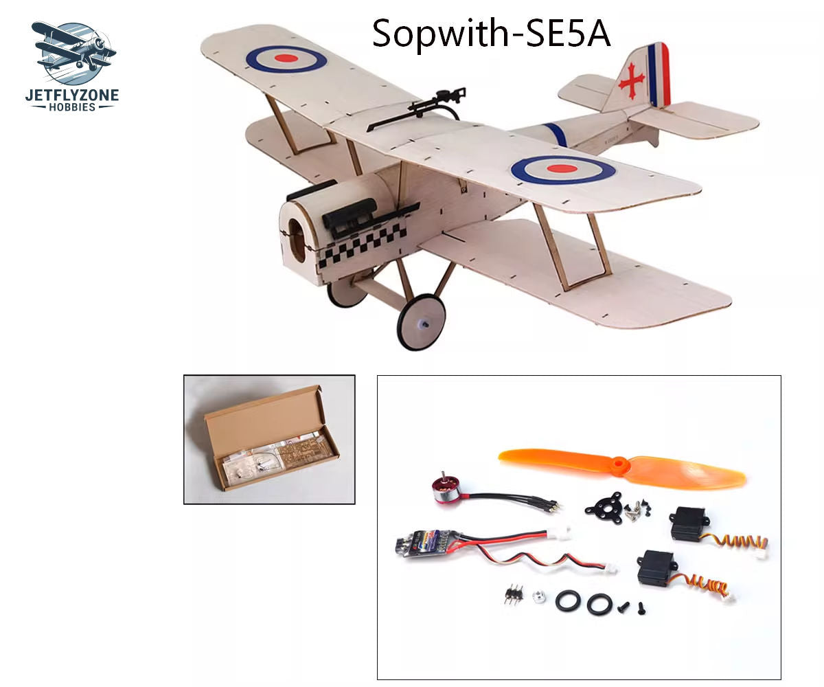 Balsa Wood Electric RC Airplane Sopwith SE5A Scale Biplane, 378mm Wingspan