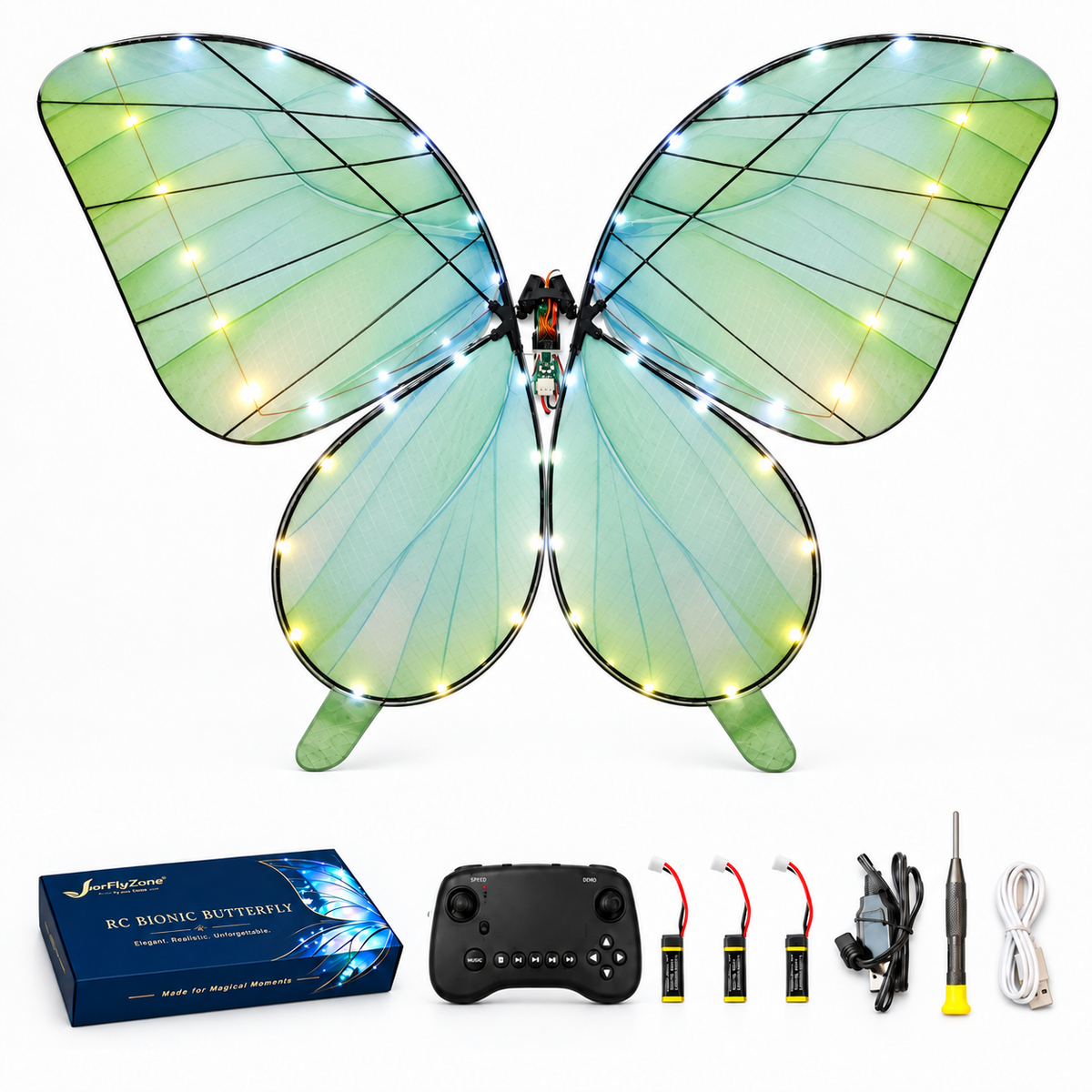 Cyan RC Bionic Flapping-Wing Butterfly – Basic | LED Lights