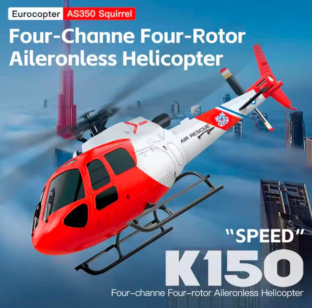 XK K150 AS350 RC Helicopter 4CH 3-Blade No Aileron Optical Flow Altitude Hold, RTF