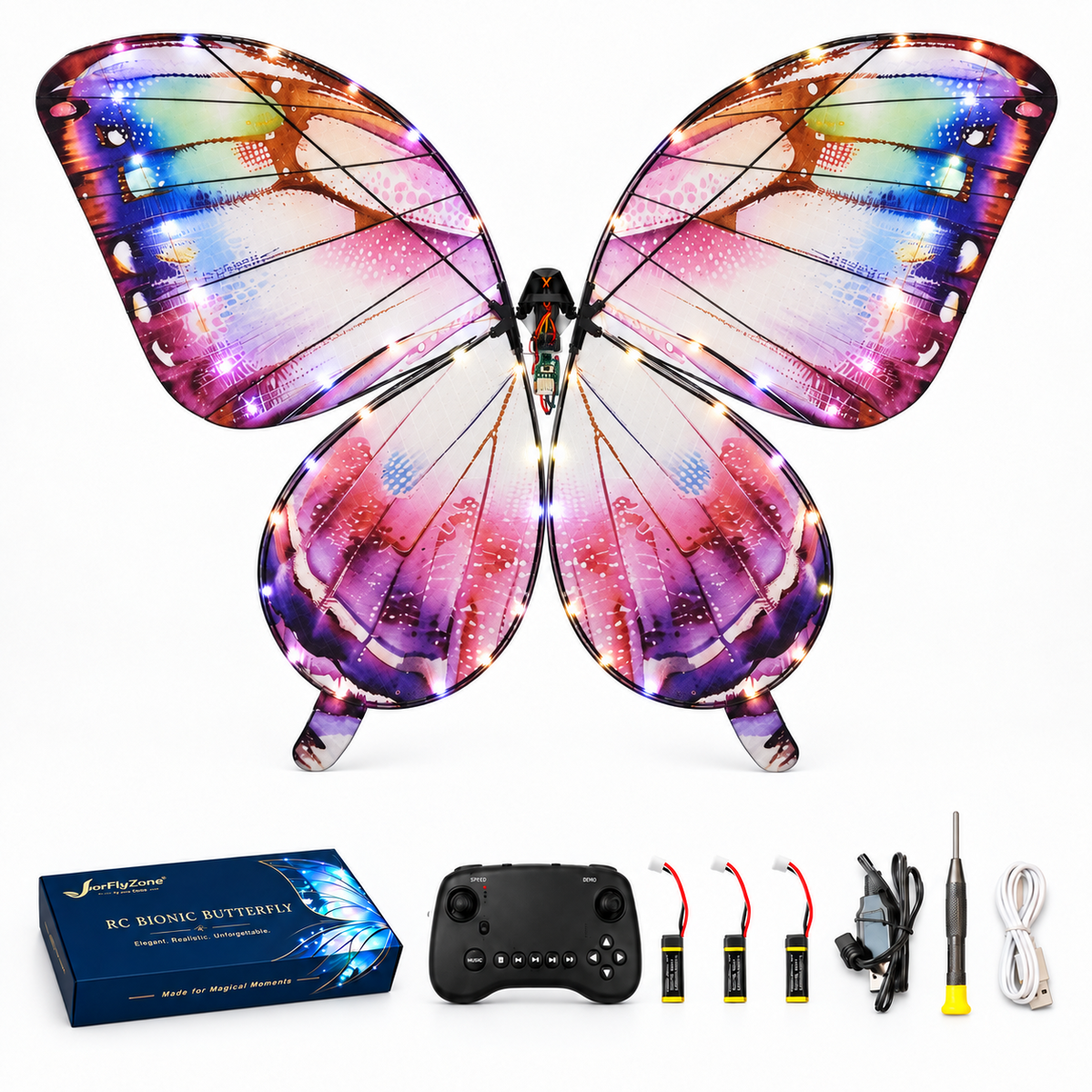 Purple RC Bionic Flapping-Wing Butterfly – Basic | LED Lights