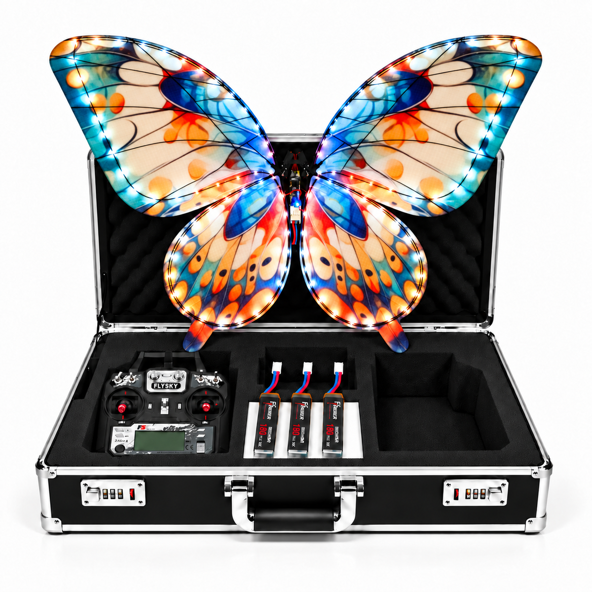 Blue Garden RC Bionic Flapping-Wing Butterflies – Event Version | LED Lights, FlySky Transmitter & Aluminum Case