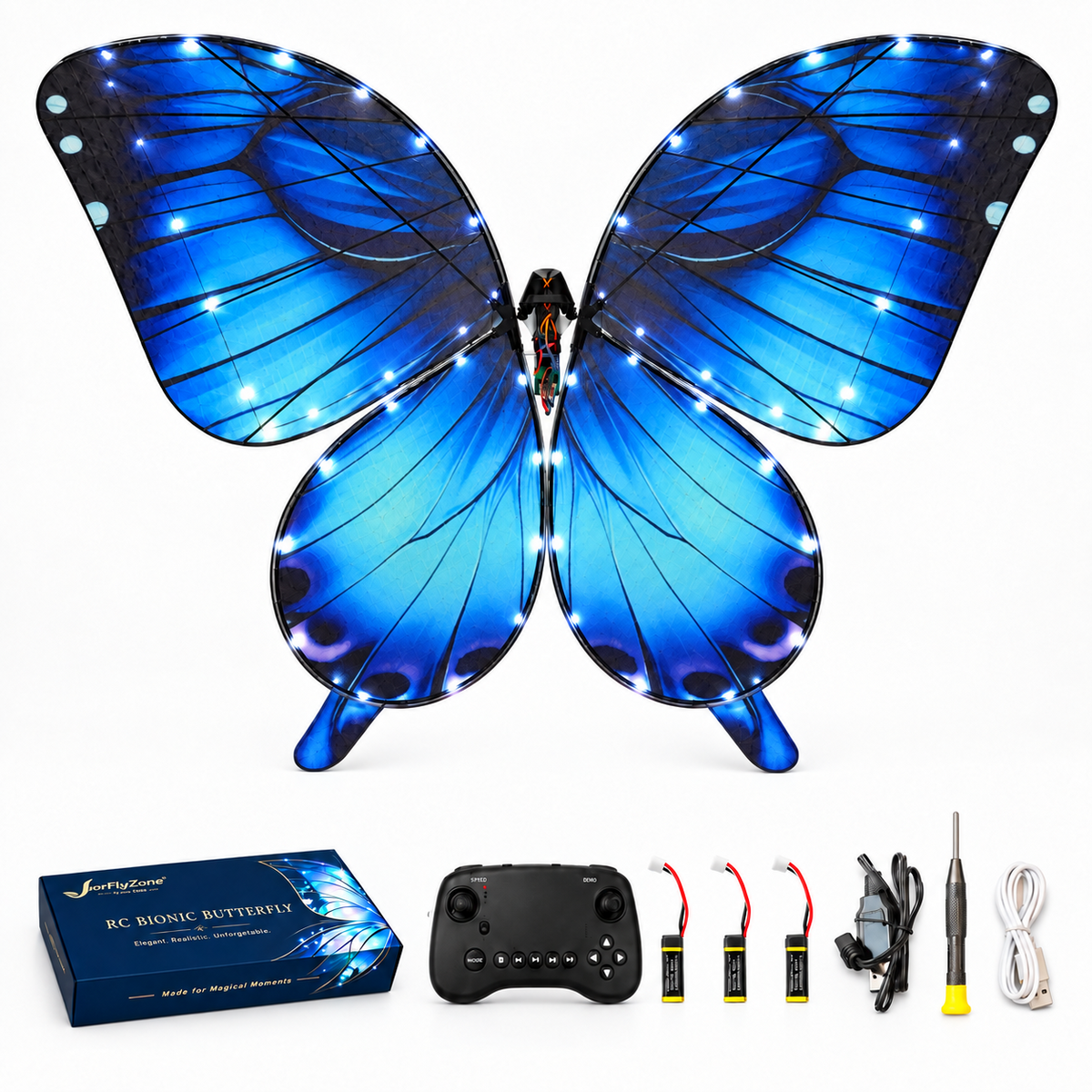 Royal Blue RC Bionic Flapping-Wing Butterfly – Basic | LED Lights