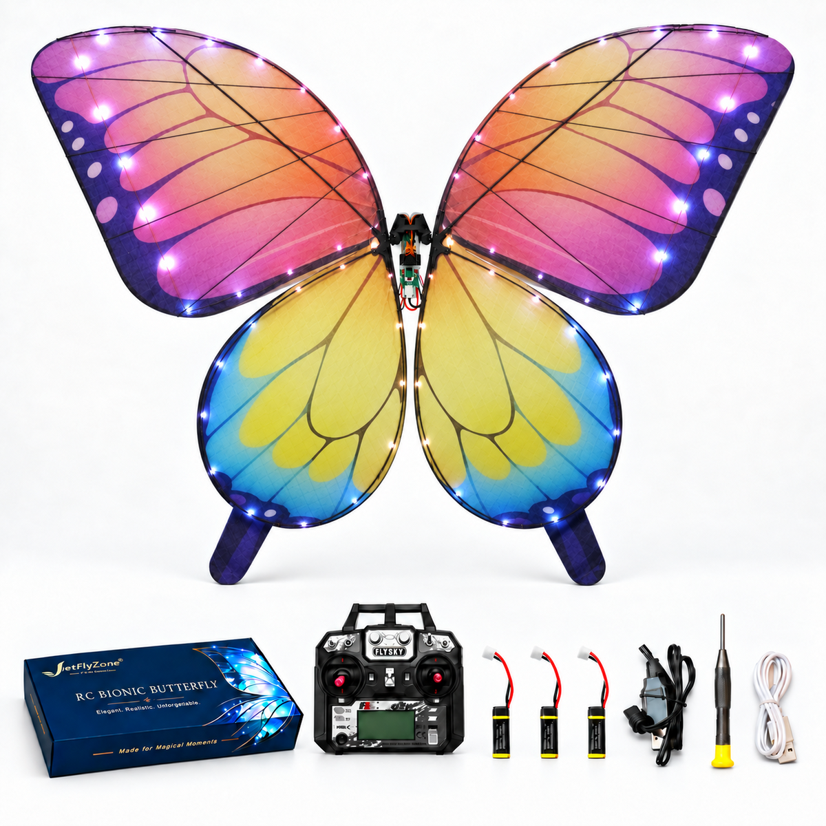 Yellow Pink RC Bionic Flapping-Wing Butterfly – Plus | LED Lights & FlySky Transmitter (Copy)