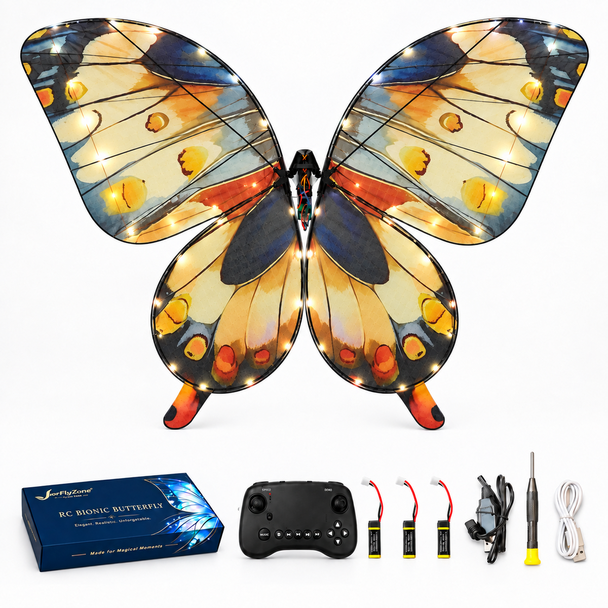 Yellow RC Bionic Flapping-Wing Butterfly – Basic | LED Lights