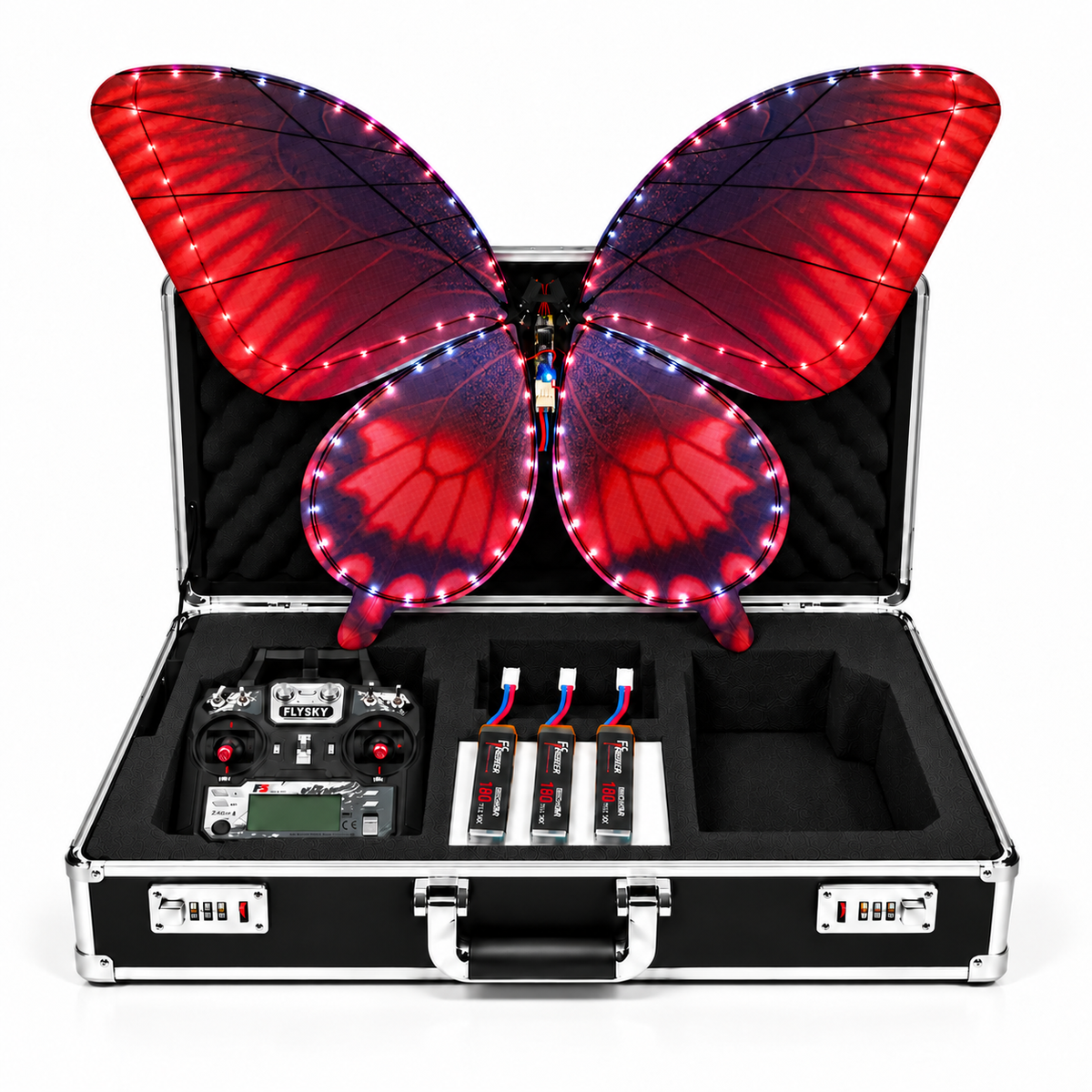 Ruby Night RC Bionic Flapping-Wing Butterflies – Event Version | LED Lights, FlySky Transmitter & Aluminum Case