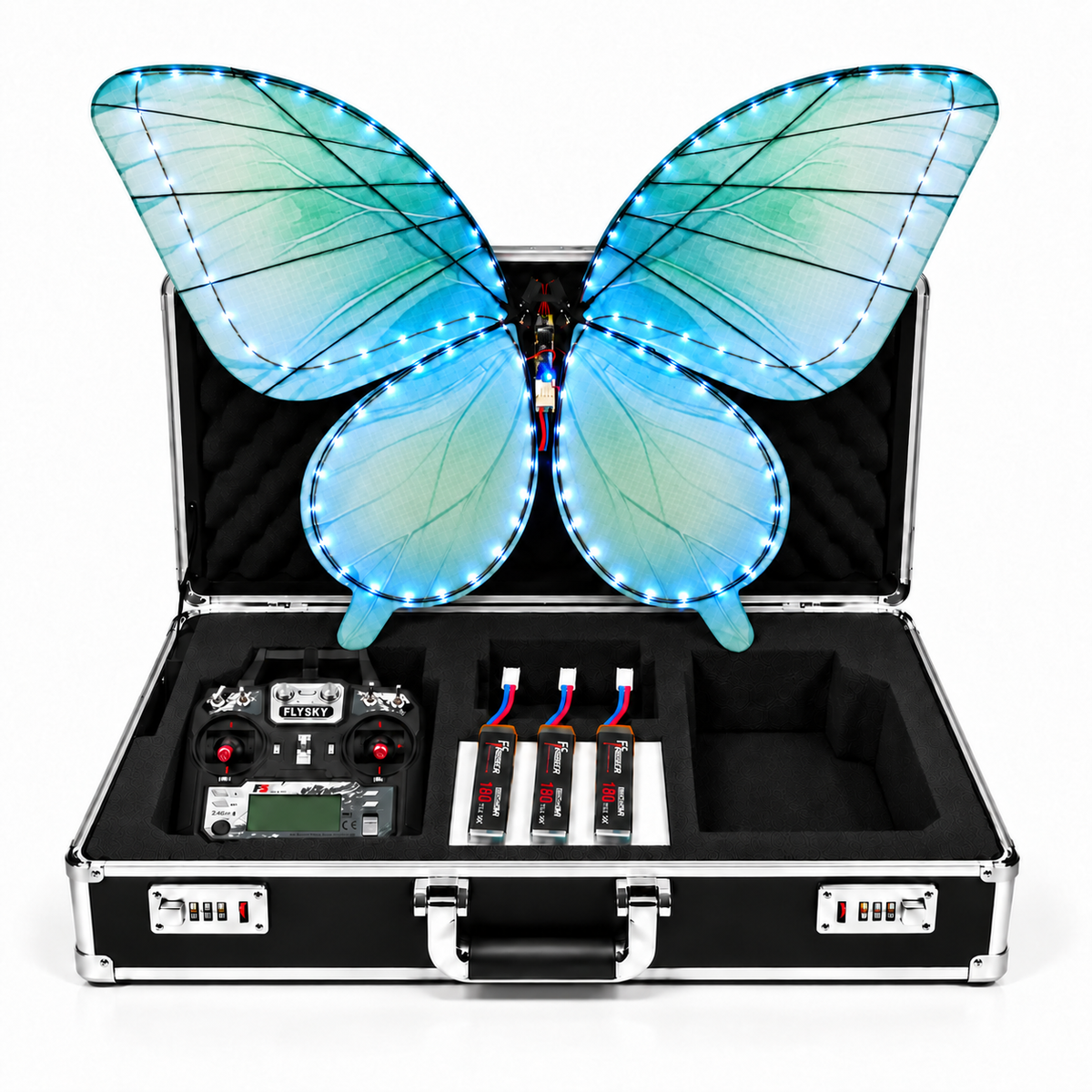 Mint Breeze RC Bionic Flapping-Wing Butterflies – Event Version | LED Lights, FlySky Transmitter & Aluminum Case