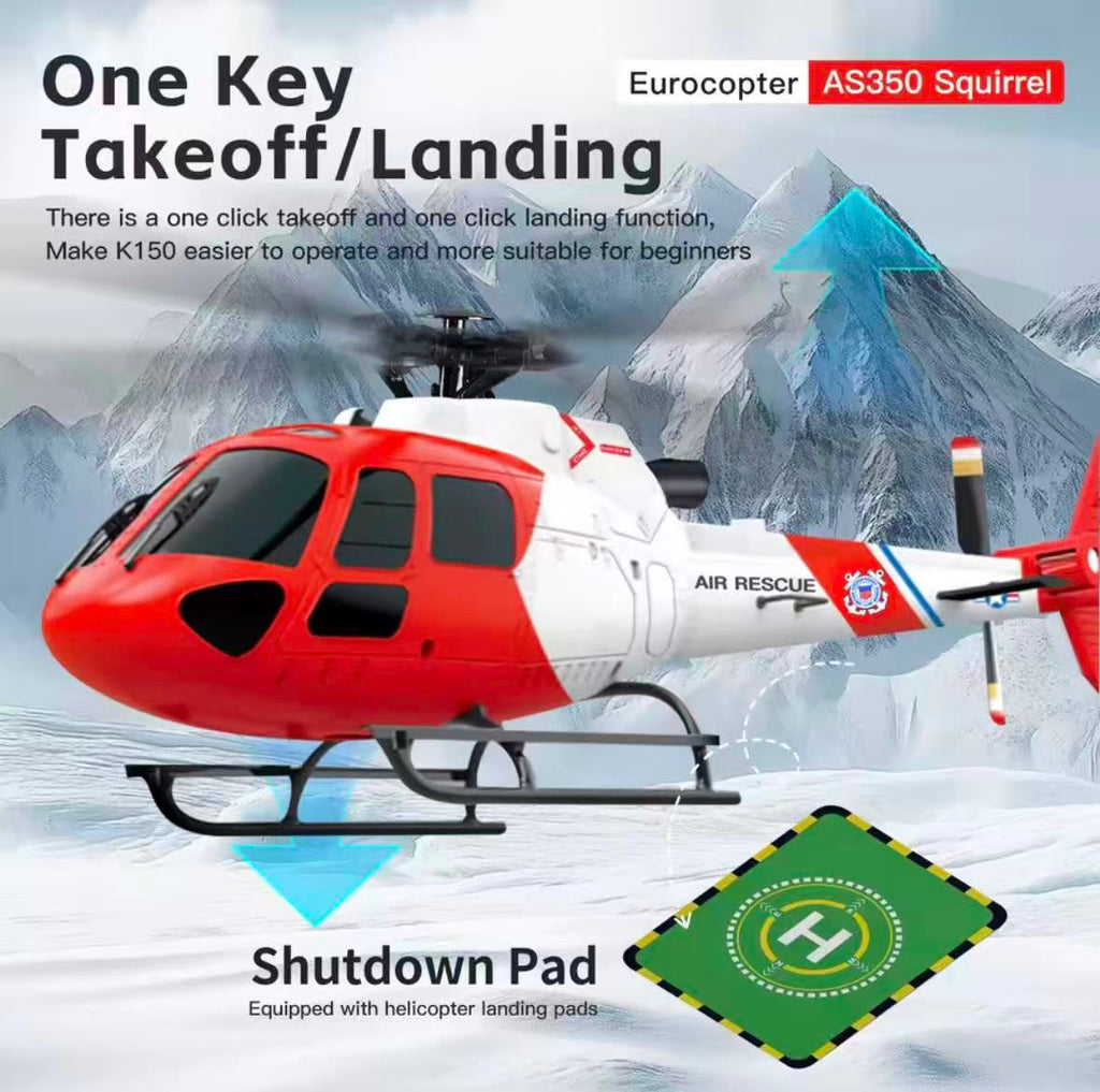 XK K150 AS350 RC Helicopter 4CH 3-Blade No Aileron Optical Flow Altitude Hold, RTF