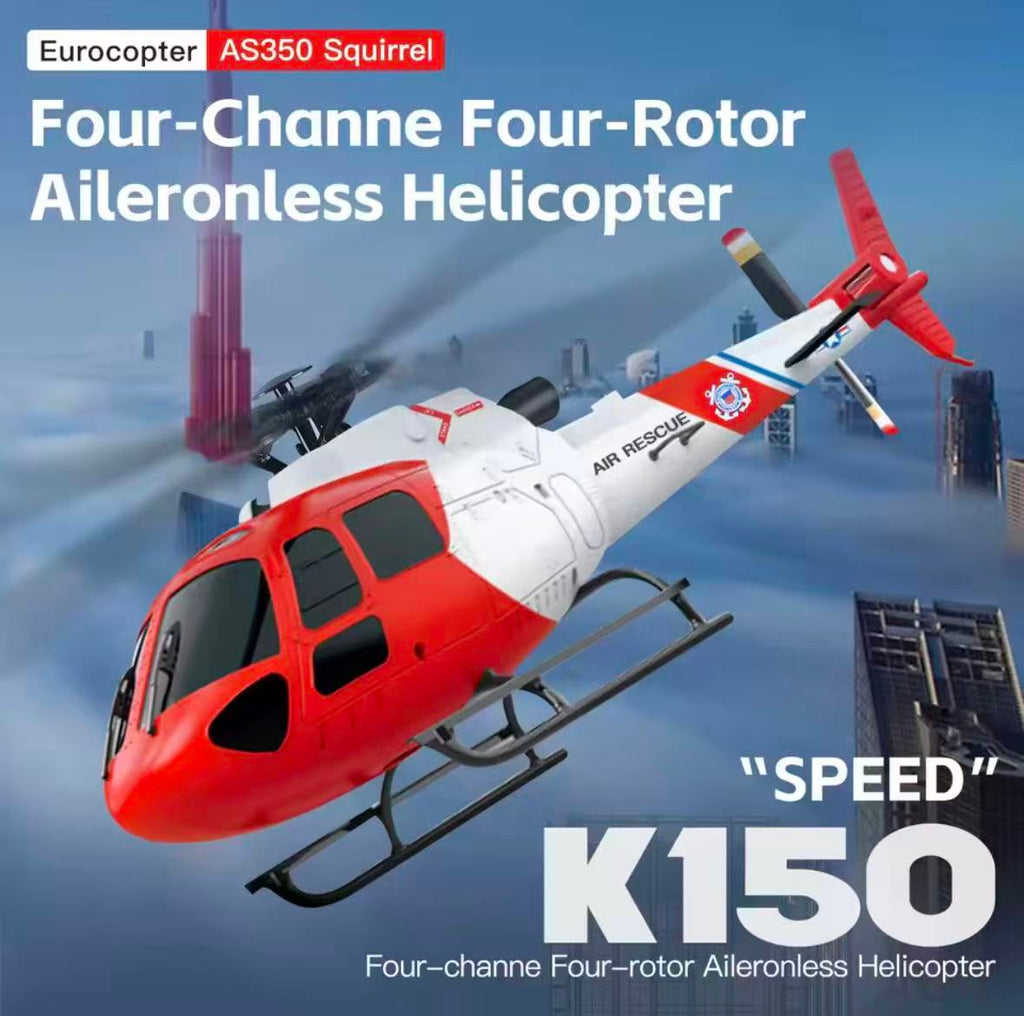XK K150 AS350 RC Helicopter 4CH 3-Blade No Aileron Optical Flow Altitude Hold, RTF