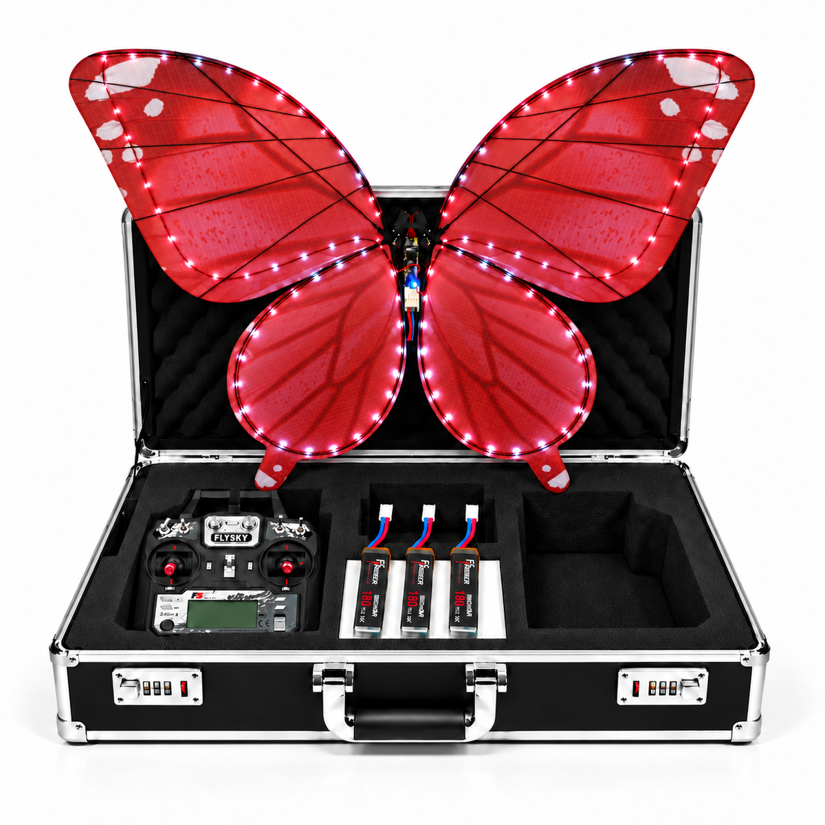 Ruby Blossom RC Bionic Flapping-Wing Butterflies – Event Version | LED Lights, FlySky Transmitter & Aluminum Case