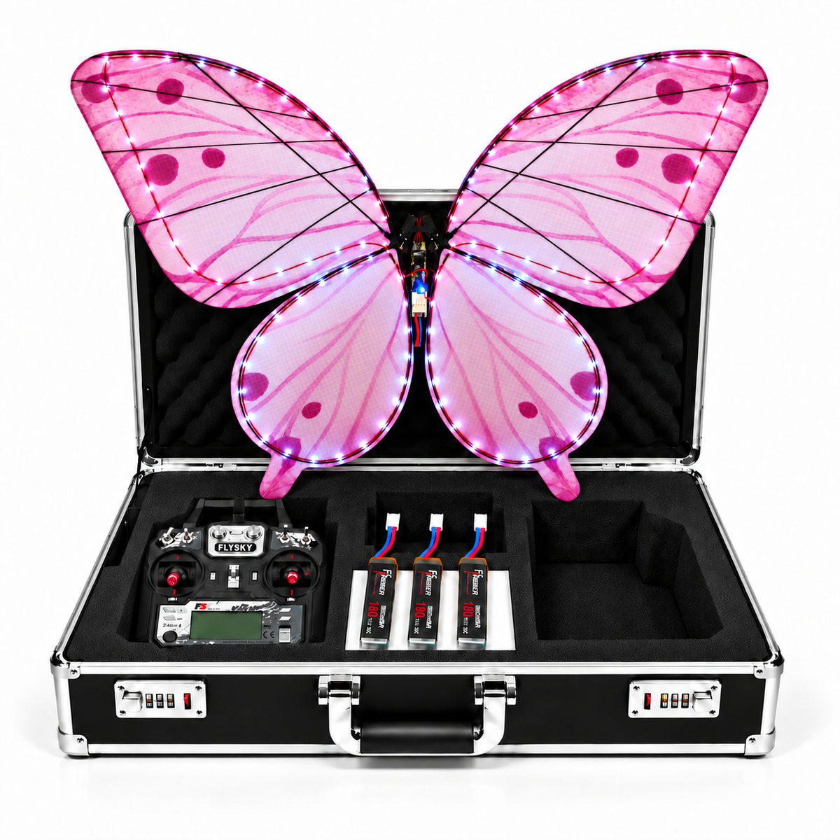 Blush Rose RC Bionic Flapping-Wing Butterflies – Event Version | LED Lights, FlySky Transmitter & Aluminum Case