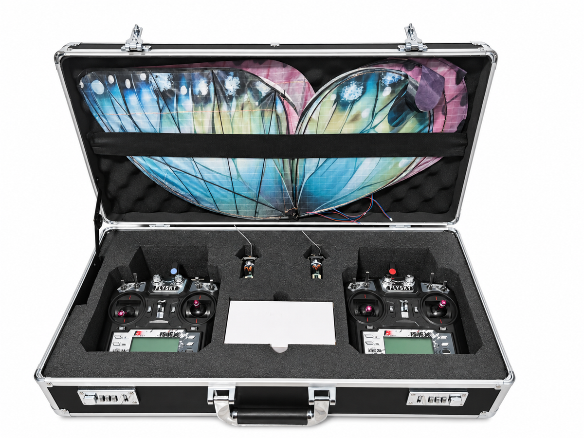 2-Pack Bionic Flapping-Wing Butterflies – Premium | LED Lights, FlySky Transmitter & Aluminum Case