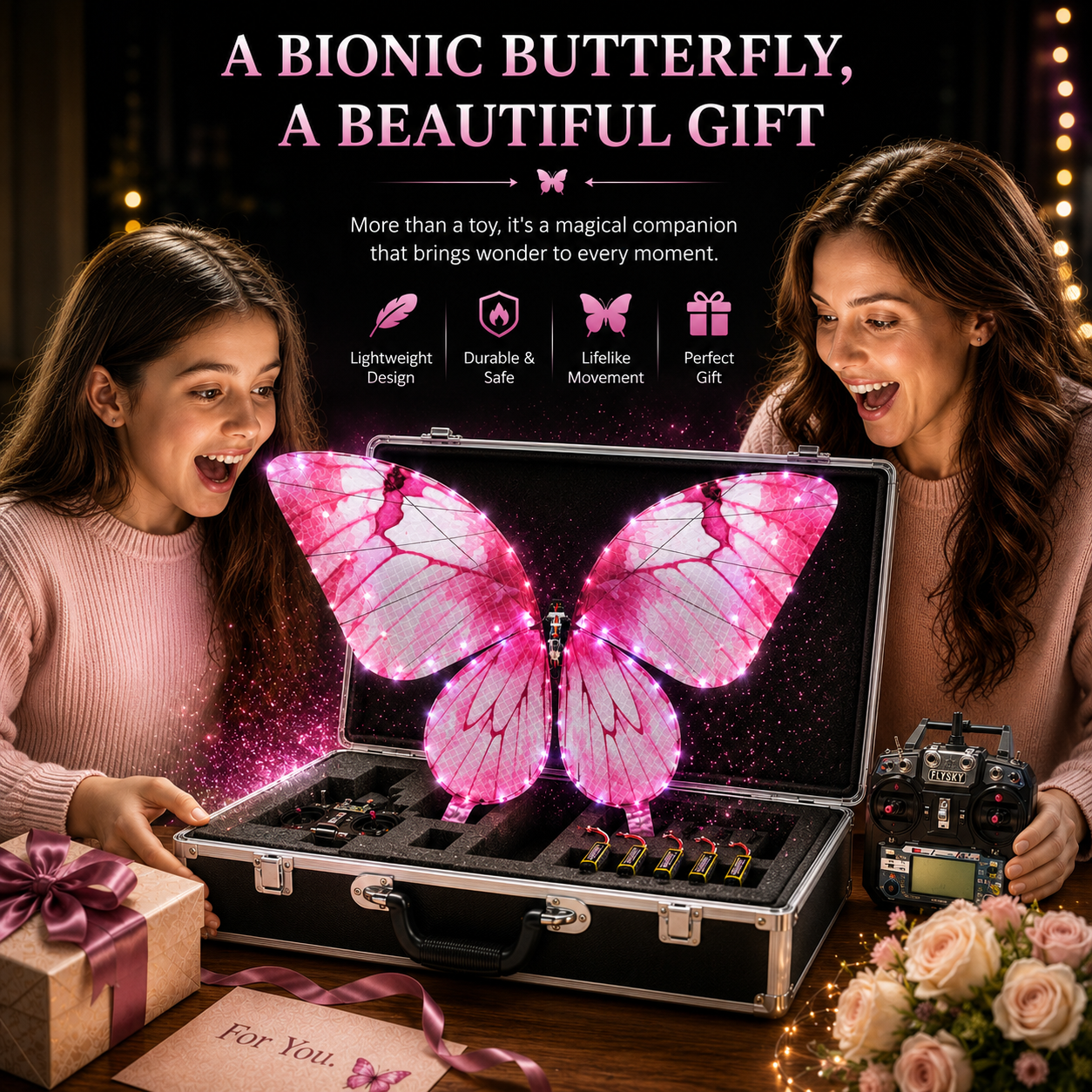 Burgundy RC Flying Butterfly Premium – Bionic Flapping Wing with LED & Flysky Remote