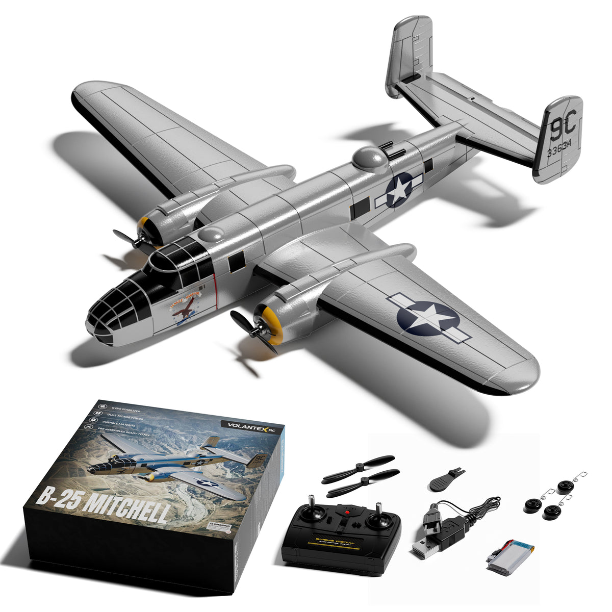 VOLANTEXRC B-25 Mitchell Brushless RC Warbird Airplane RTF