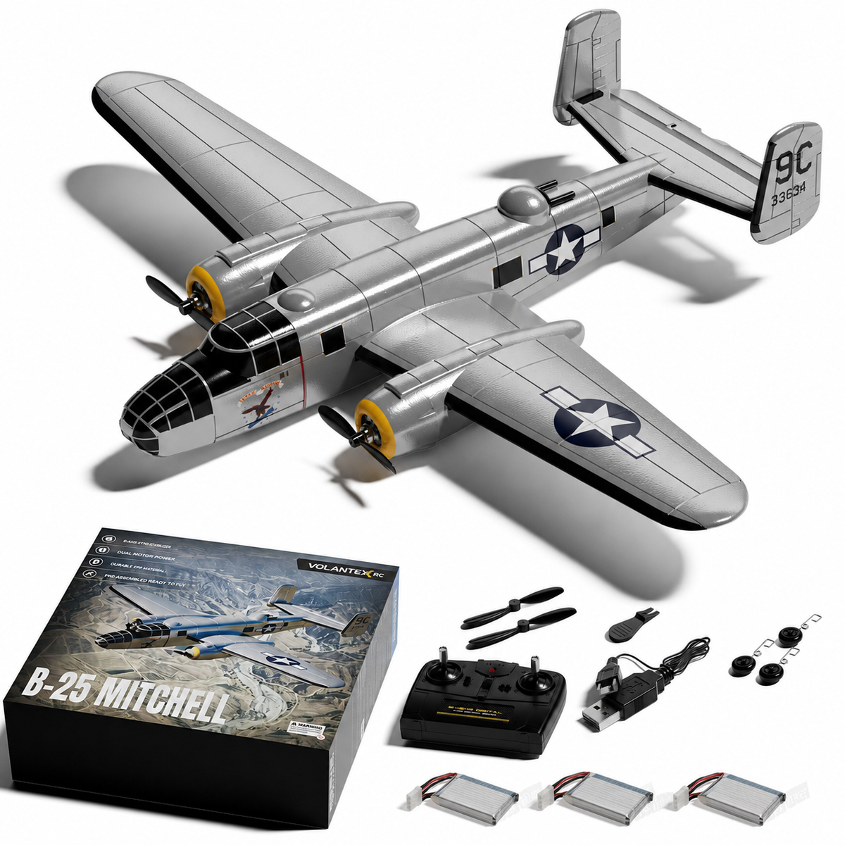 VOLANTEXRC B-25 Mitchell Brushless RC Warbird Airplane RTF