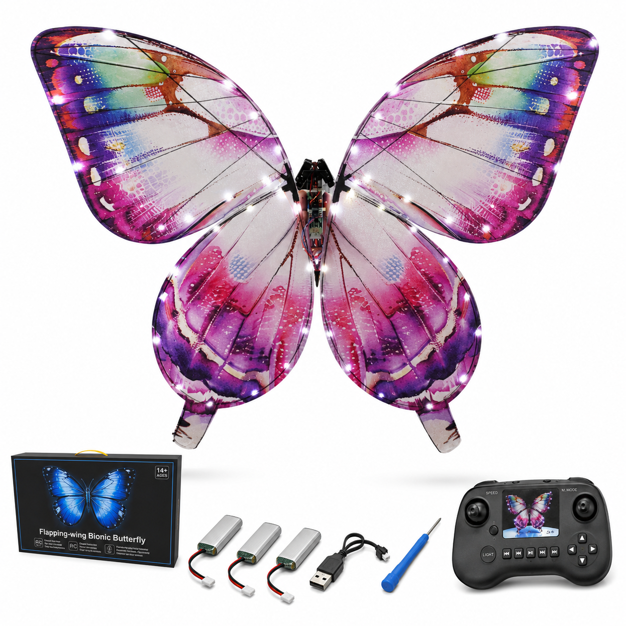 Purple RC Flying Butterfly – Bionic Flapping Wing Ornithopter with LED