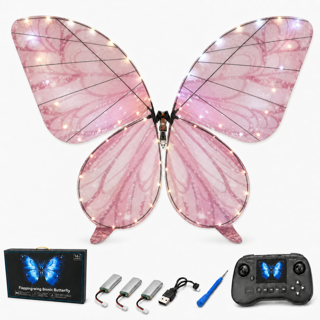 Pink RC Flying Butterfly – Bionic Flapping Wing Ornithopter with LED