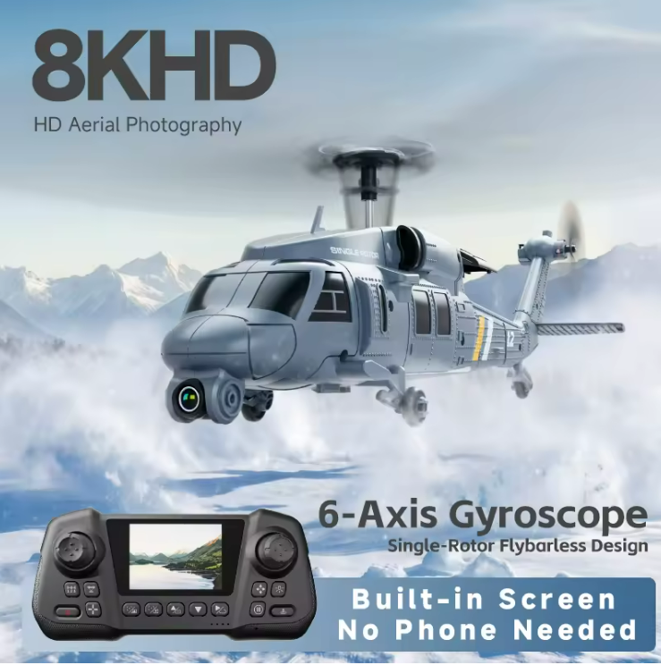 JetFlyZone L2 RC Helicopter Black Hawk Built-In Screen, 4 Way Optical Flow Positioning