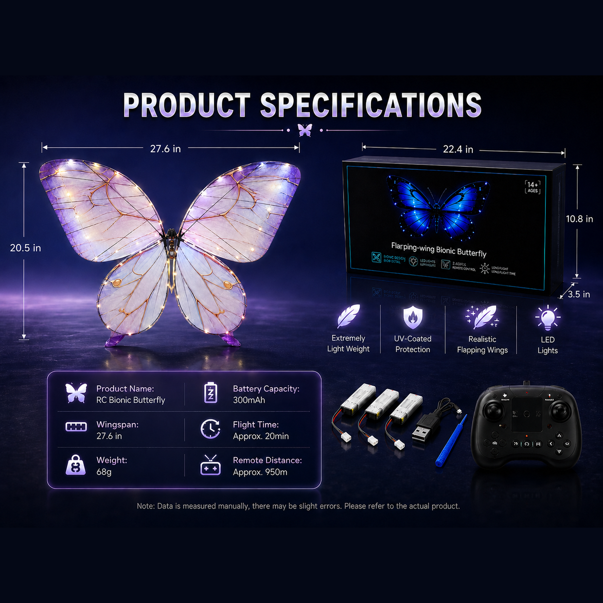 Royal Purple RC Flying Butterfly Basic – Bionic Flapping Wing Ornithopter with LED