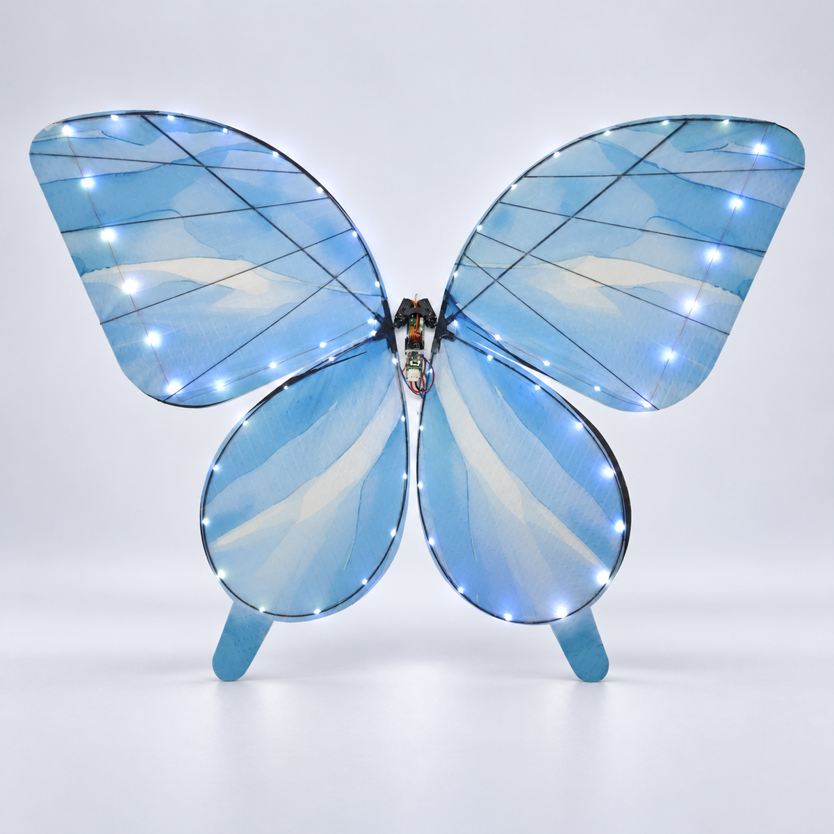 Light Blue RC Bionic Flapping-Wing Butterflies – Premium | LED Lights, FlySky Transmitter & Aluminum Case