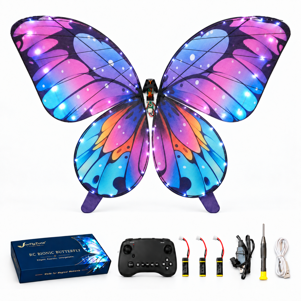 Galaxy Purple RC Bionic Flapping-Wing Butterfly – Basic | LED Lights