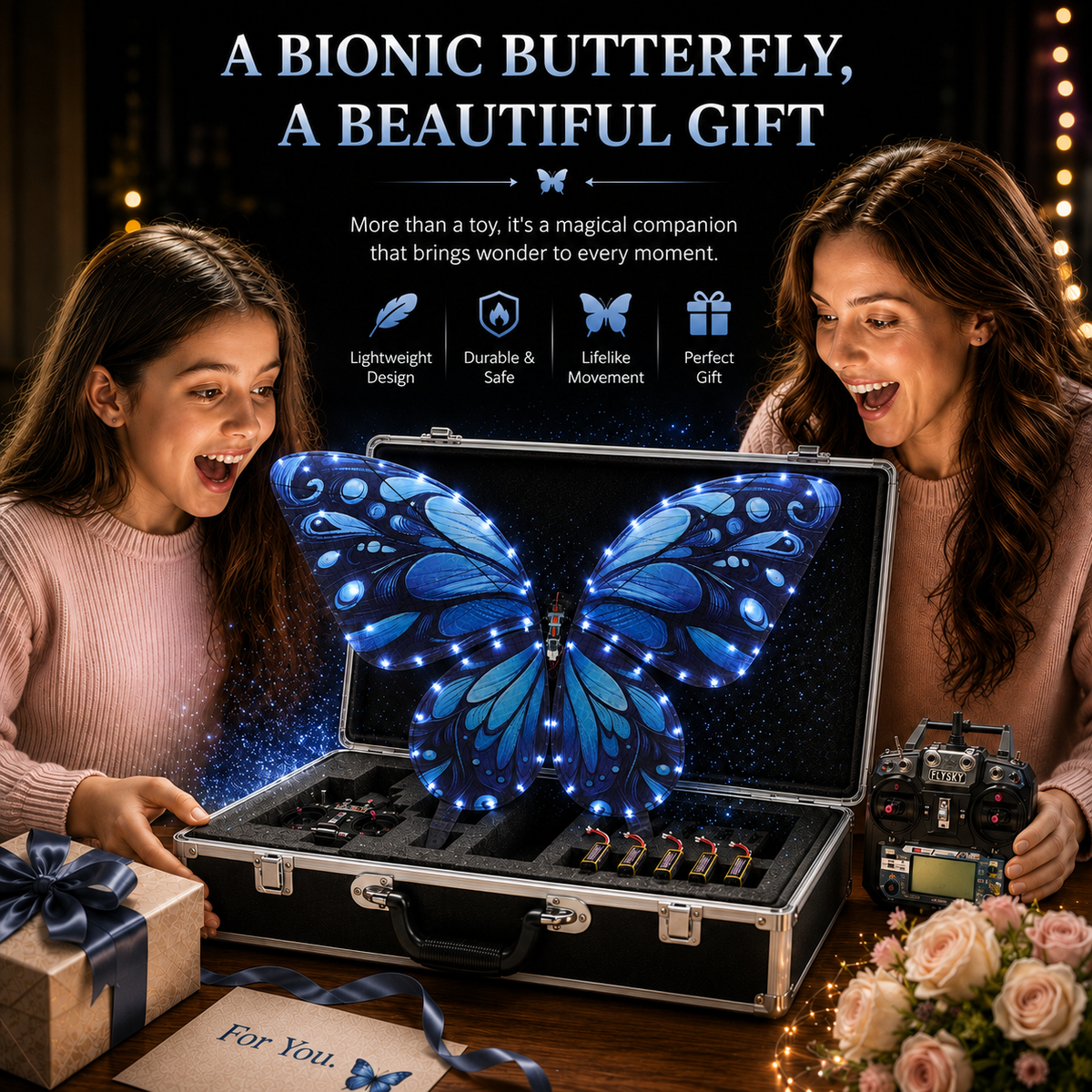 Galaxy Blue RC Flying Butterfly Premium – Bionic Flapping Wing with LED & Flysky Remote