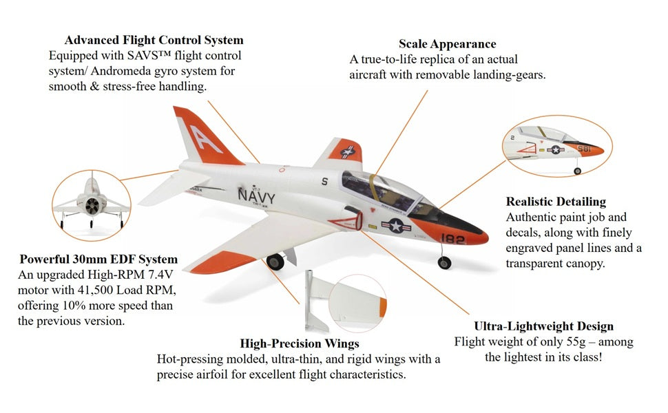 MinimumRC Plane Brushed/Brushless T-45 Goshawk 390mm Wingspan 30mm EDF, RTF/BNF/PNP