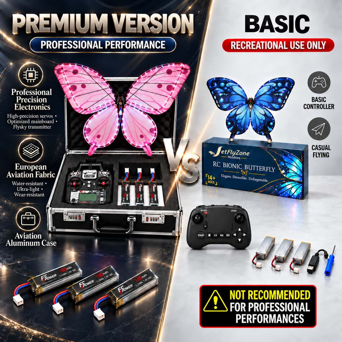 2-Pack Bionic Flapping-Wing Butterflies – Event Version | LED Lights, FlySky Transmitter & Aluminum Case