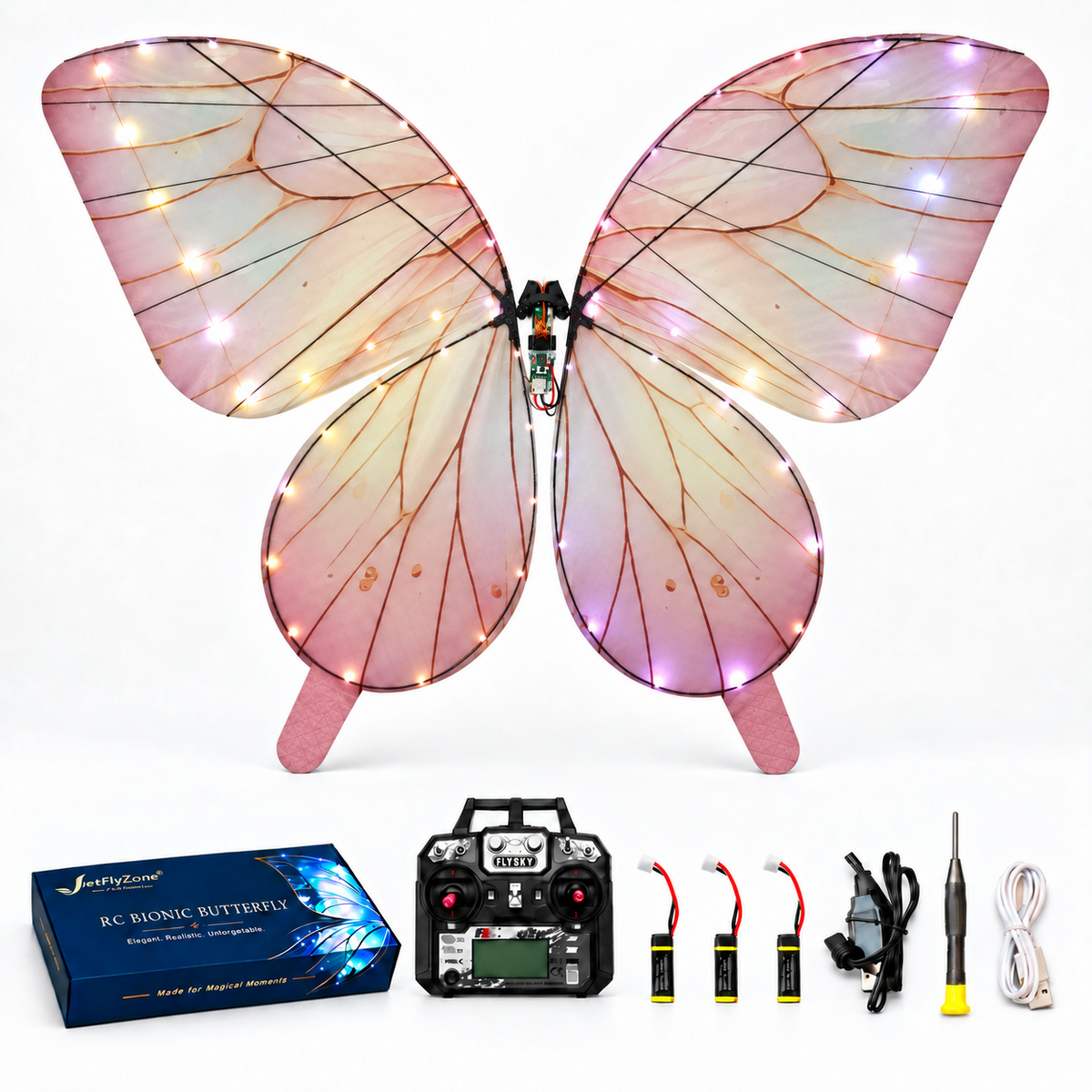 Pearl Rose RC Bionic Flapping-Wing Butterfly – Plus | LED Lights & FlySky Transmitter
