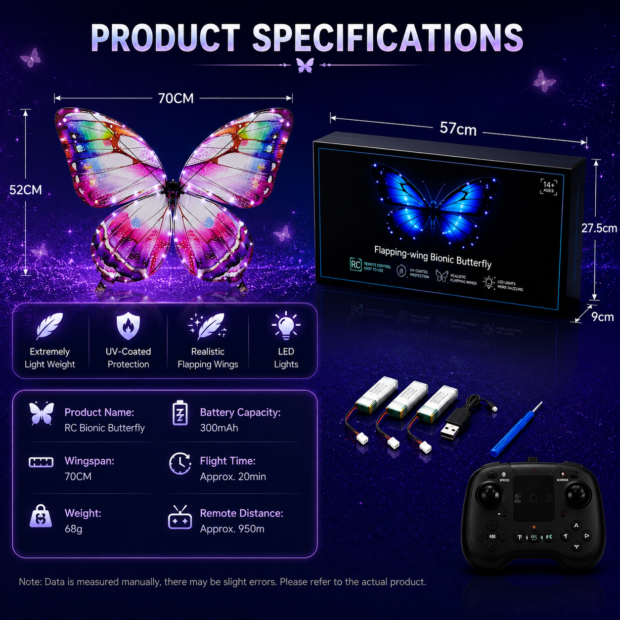 Purple RC Flying Butterfly – Bionic Flapping Wing Ornithopter with LED