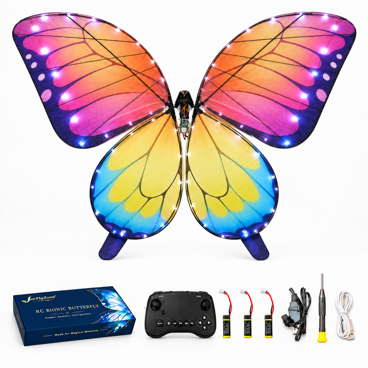 Yellow Pink RC Bionic Flapping-Wing Butterfly – Basic | LED Lights