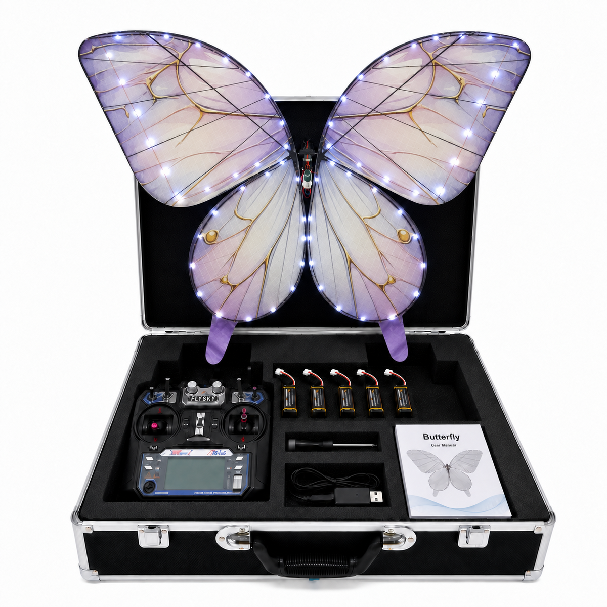 Royal Purple RC Bionic Flapping-Wing Butterflies – Premium | LED Lights, FlySky Transmitter & Aluminum Case