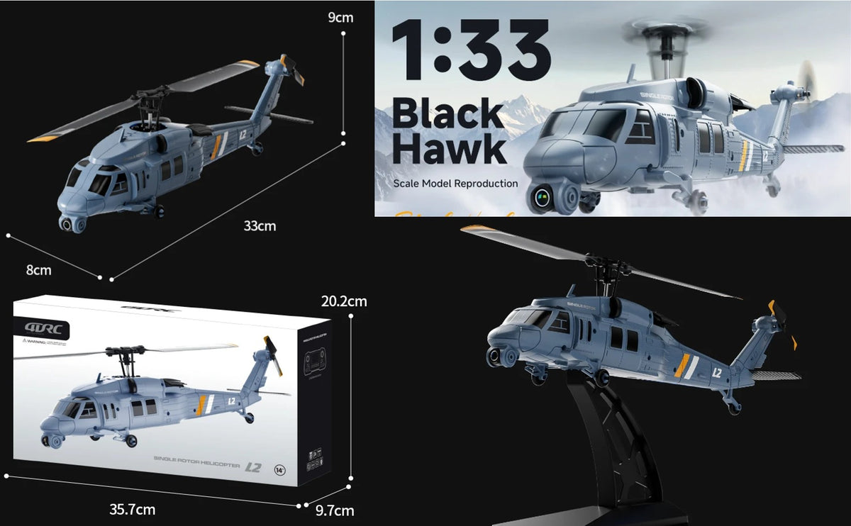 JetFlyZone L2 RC Helicopter Black Hawk Built-In Screen, 4 Way Optical Flow Positioning