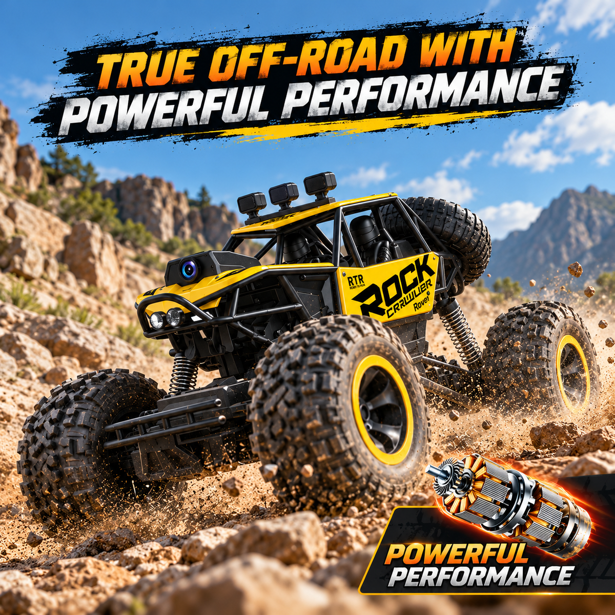 1:16 4WD RC Off-Road Rock Crawler with FPV Camera, Screen Remote & LED Lights