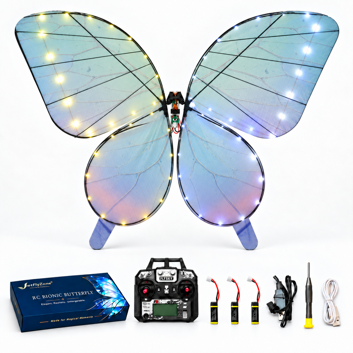 Teal Blue RC Bionic Flapping-Wing Butterfly – Plus | LED Lights & FlySky Transmitter