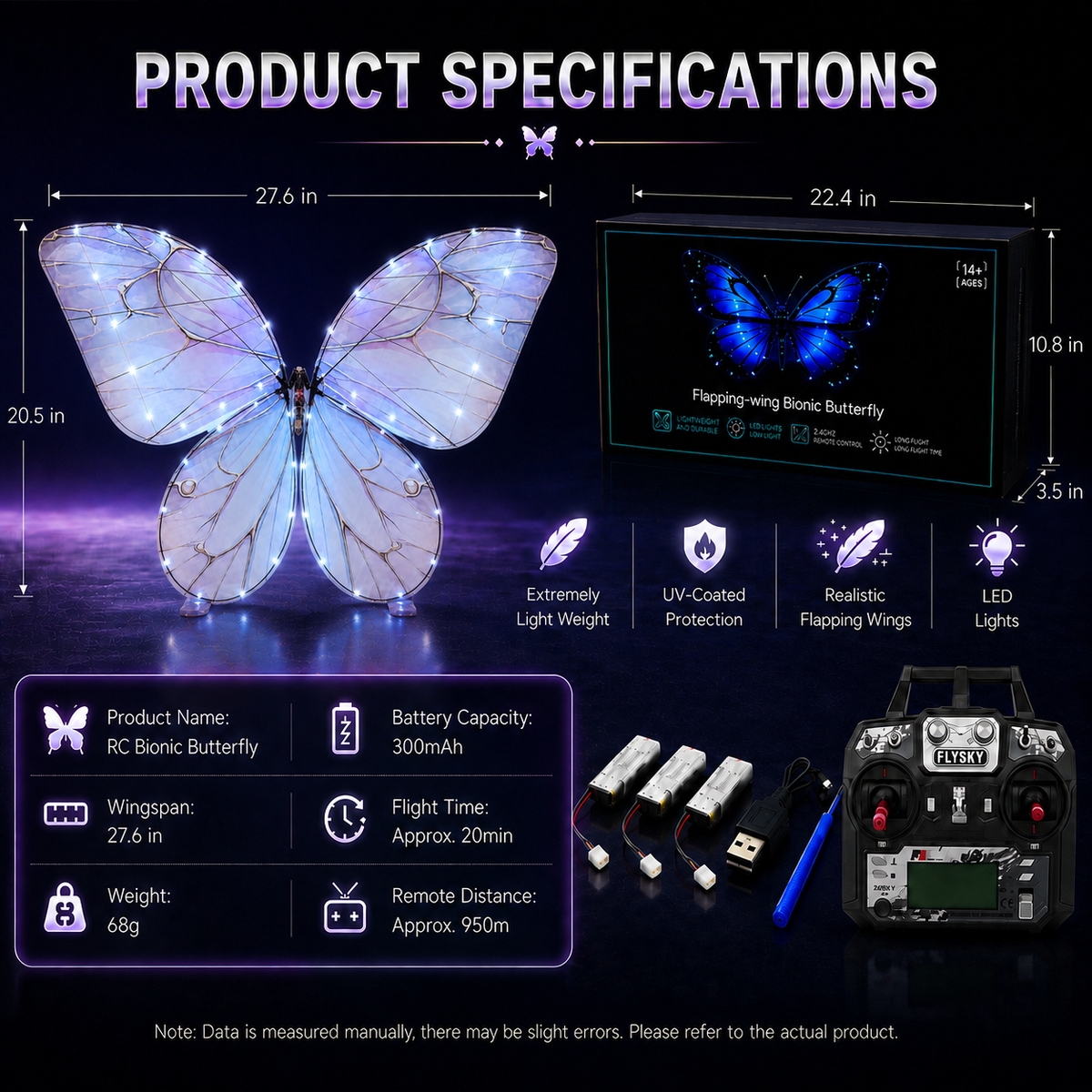 Royal Purple RC Flying Butterfly Plus – Bionic Flapping Wing with LED & Flysky Remote