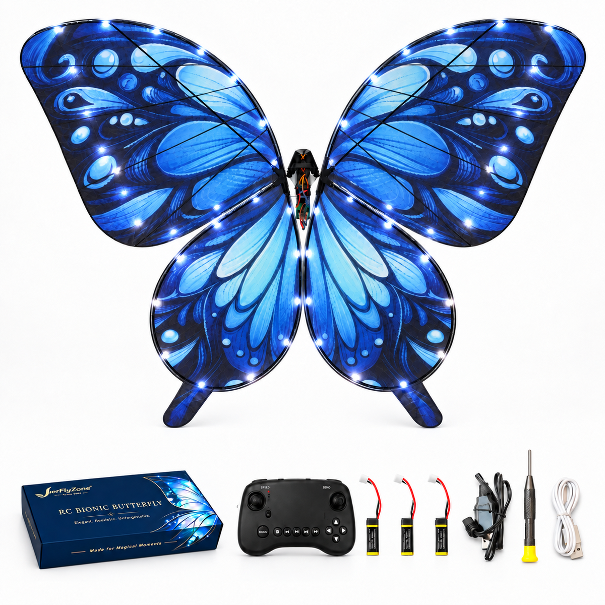 Galaxy Blue RC Bionic Flapping-Wing Butterfly – Basic | LED Lights