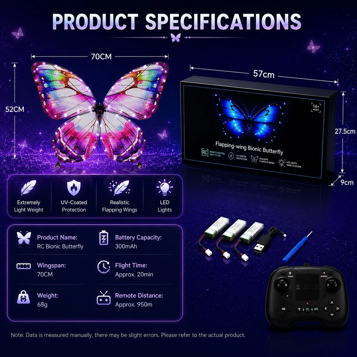 Purple RC Flying Butterfly Basic– Bionic Flapping Wing Ornithopter with LED