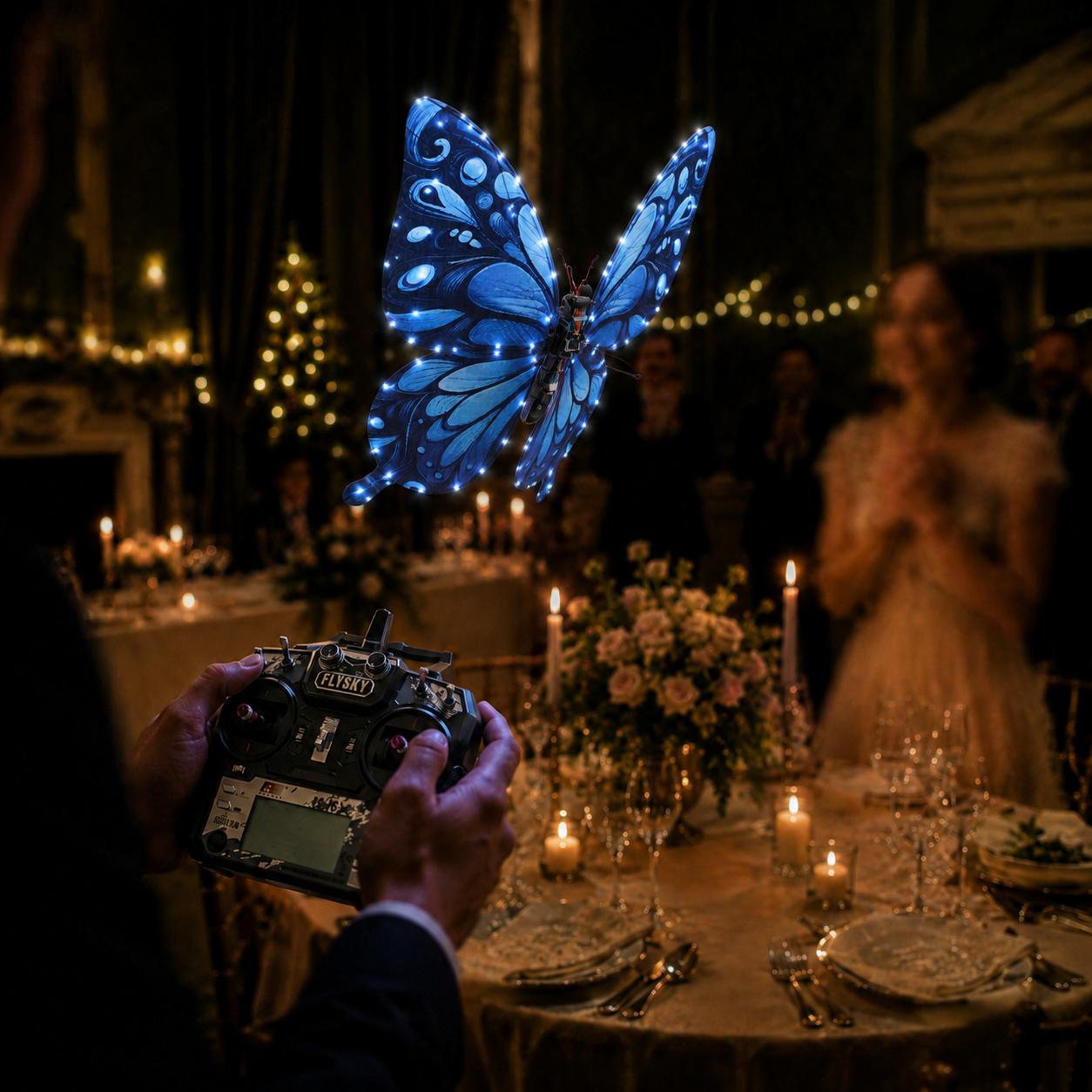 Galaxy Blue RC Flying Butterfly Premium – Bionic Flapping Wing with LED & Flysky Remote