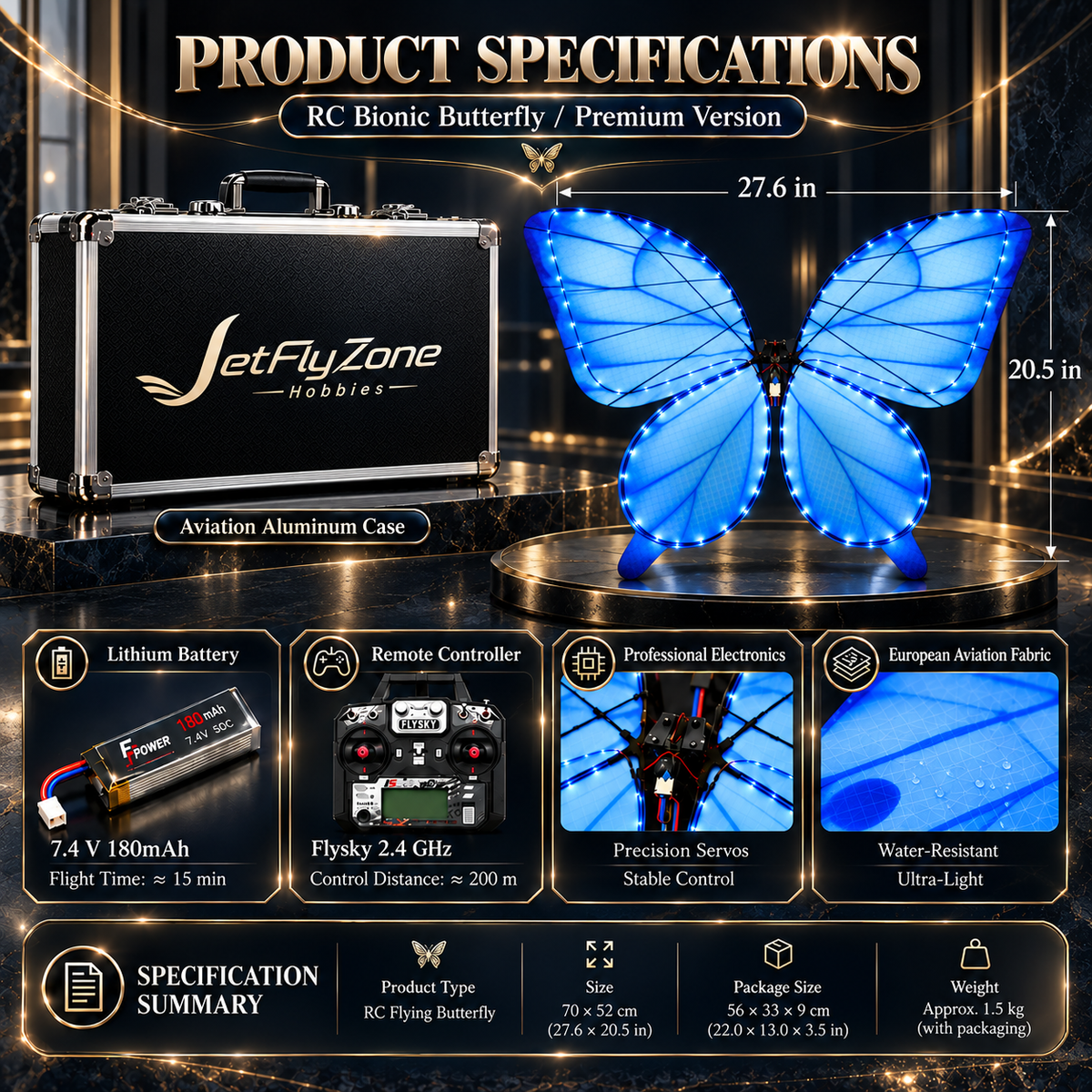 2-Pack Bionic Flapping-Wing Butterflies – Event Version | LED Lights, FlySky Transmitter & Aluminum Case