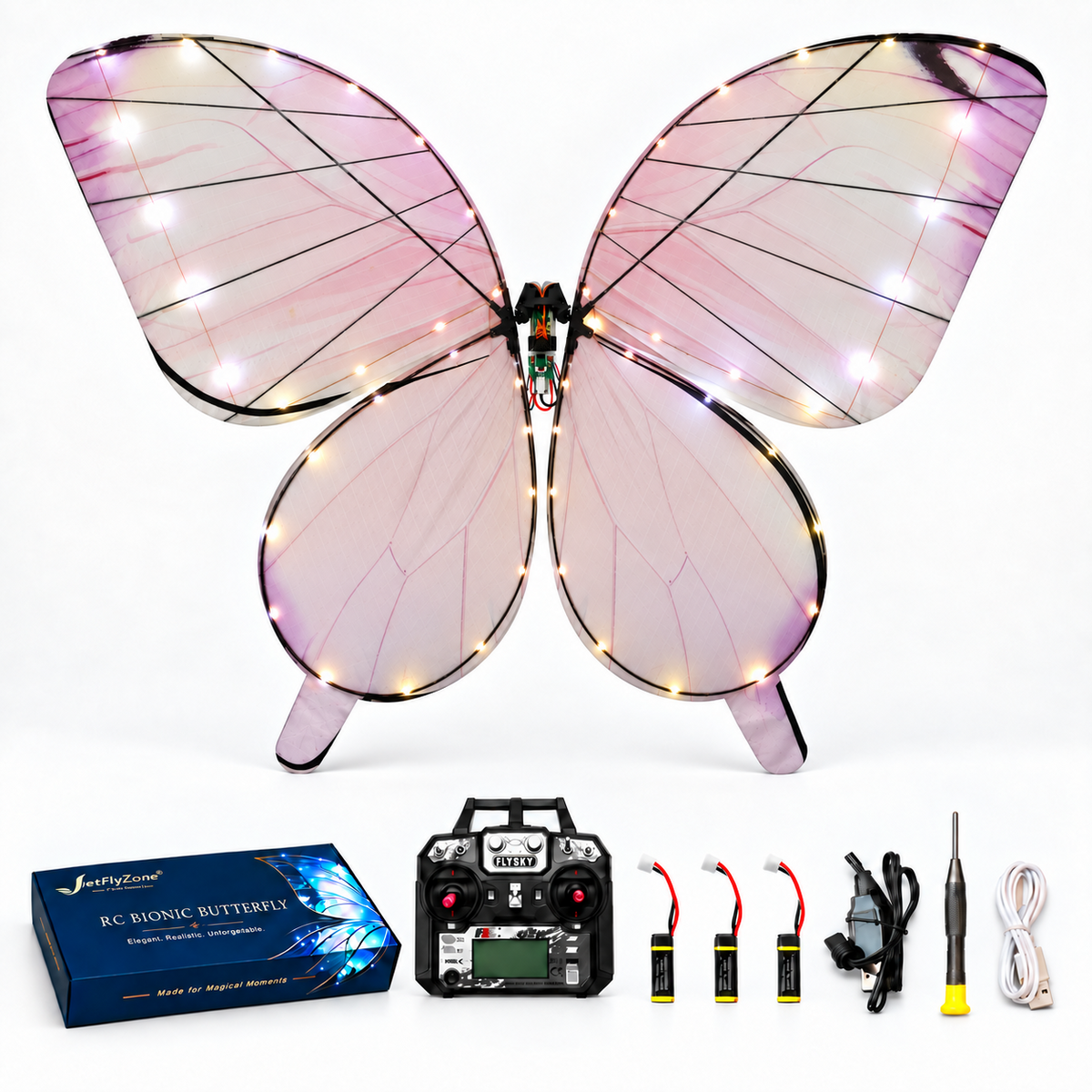 Lavender RC Bionic Flapping-Wing Butterfly – Plus | LED Lights & FlySky Transmitter