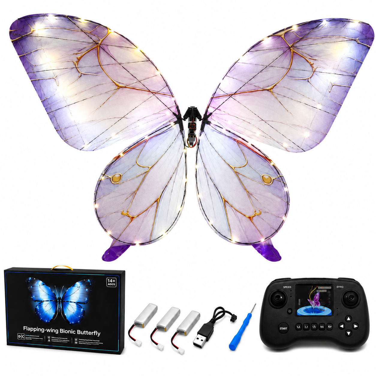 Purple RC Flying Butterfly – Bionic Flapping Wing Ornithopter with LED