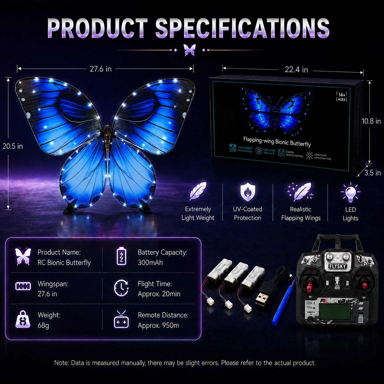 Blue RC Flying Butterfly Plus– Bionic Flapping Wing with LED & Flysky Remote