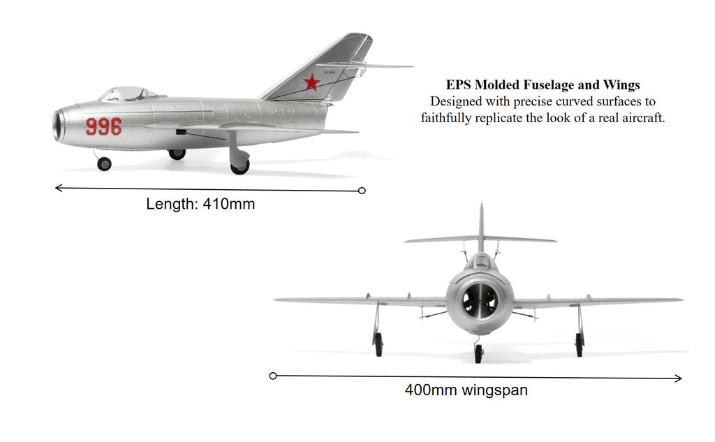 MinimumRC MIG-15 Brushed/Brushless 4CH 400mm Wingspan 30mm EDF, RTF/BNF/PNP