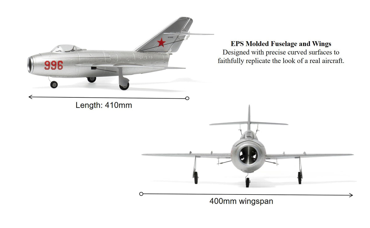 MinimumRC MIG-15 Brushed/Brushless 4CH 400mm Wingspan 30mm EDF, RTF/BNF/PNP