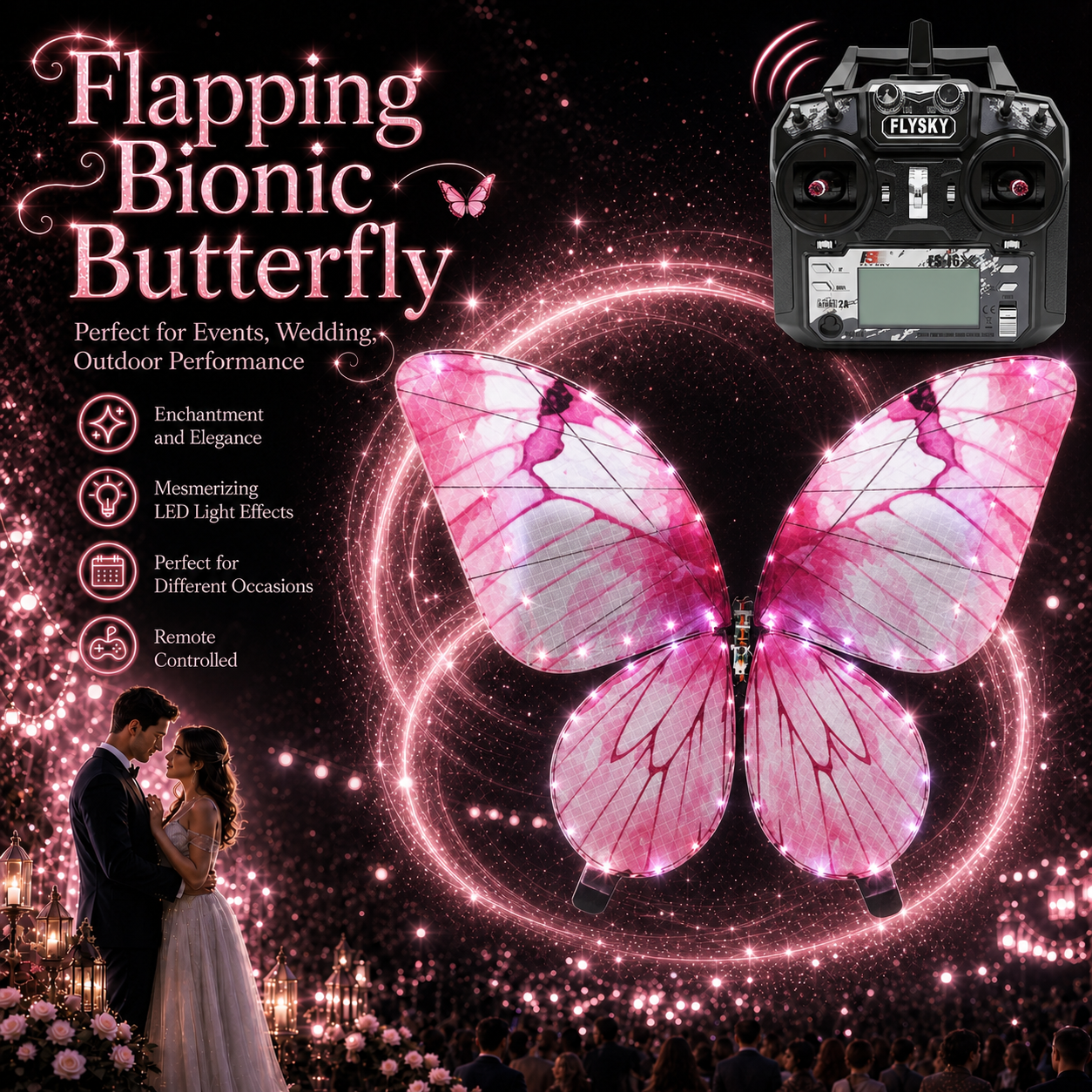 Burgundy RC Flying Butterfly Premium – Bionic Flapping Wing with LED & Flysky Remote
