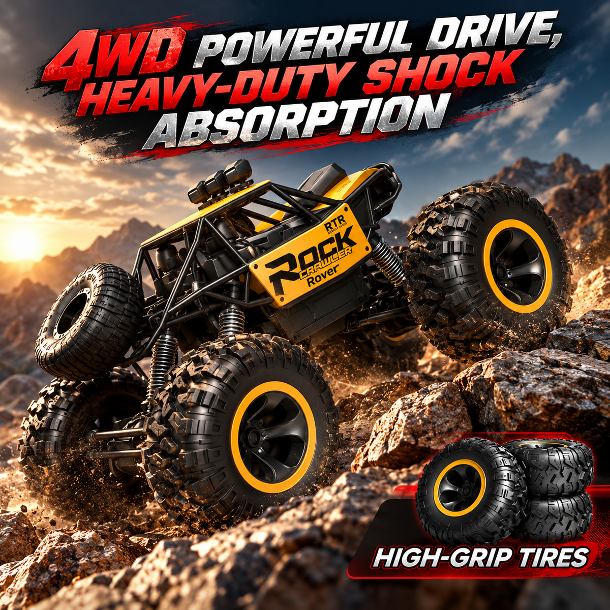 1:16 4WD RC Off-Road Rock Crawler with FPV Camera, Screen Remote & LED Lights