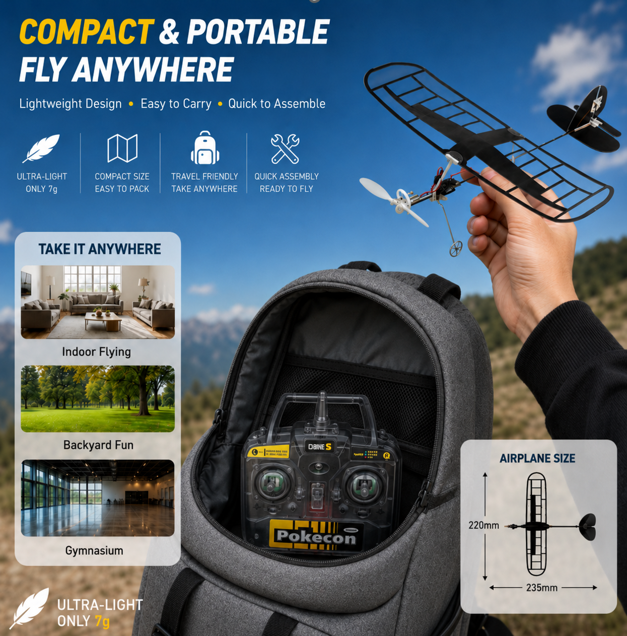 DaNiao RC Ultra-Light Film Covered 3CH RC Glider Trainer RTF (Copy)