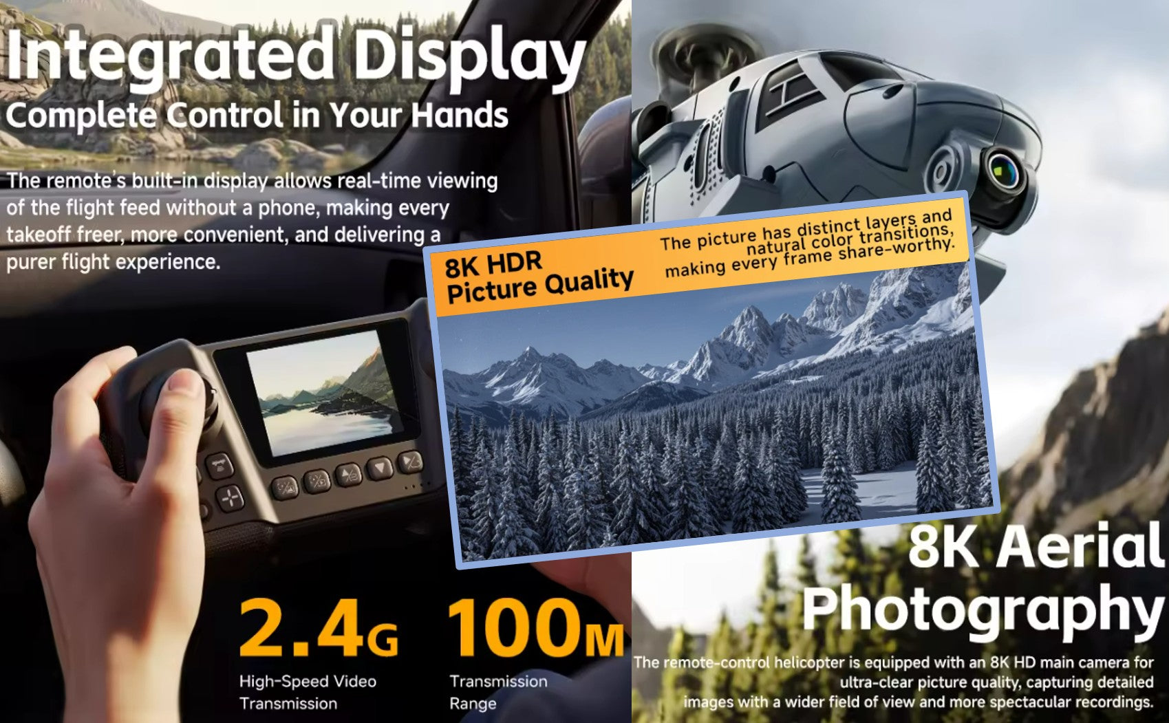 JetFlyZone L2 RC Helicopter Black Hawk Built-In Screen, 4 Way Optical Flow Positioning